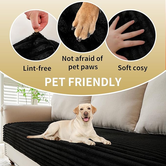HAOMAIJIA Waterproof Couch Cover for Dogs Washable,Faux Fur Pet Couch Covers for Sofa,Soft Dog Bed Cover Non-Slip Couch Covers for 3 Cushion Couch Sofa Pet Friendly (Black, 35" x 62" 1 Pack)