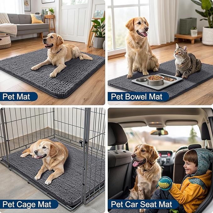 Smiry Dog Door Mat for Muddy Paws 59x20, Absorbs Moisture and Dirt Doormat, Non-Slip Washable Quick Dry Chenille Front Door Mat Indoor Entrance, Entryway Carpet for Inside Floor, Dark Grey