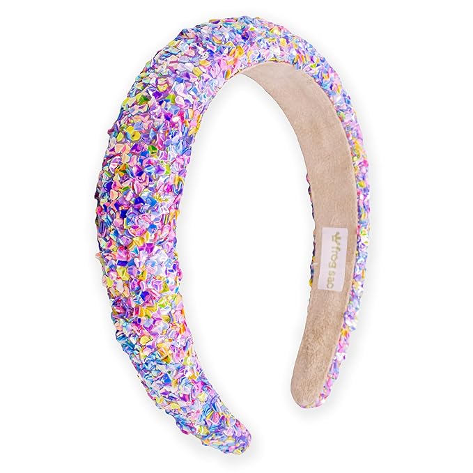 FROG SAC Sequin Headband for Girls, Sparkly Puffy Hair Band for Kids, Padded Toddler Head Bands, Sparkle Girl Hair Accessories (Rainbow, Child)