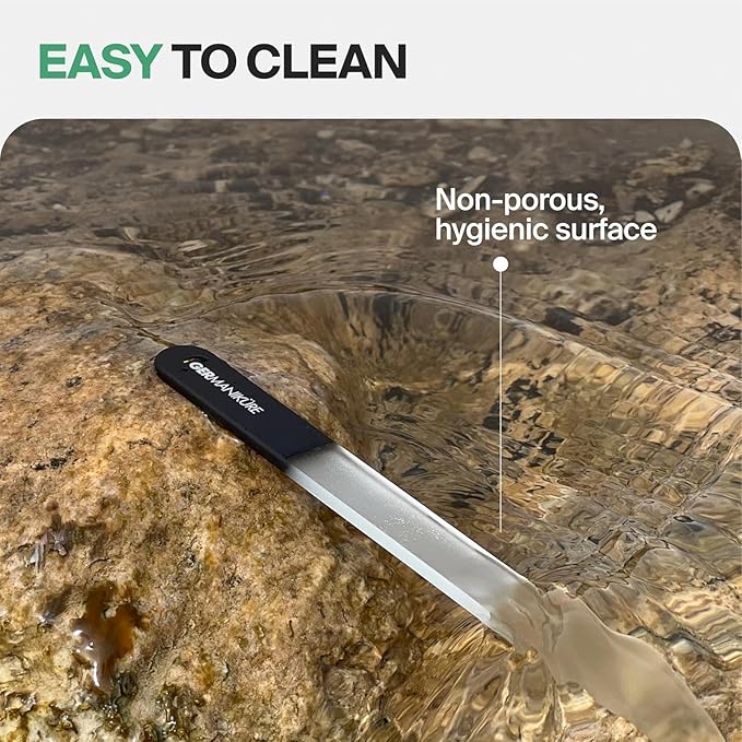 GERMANIKURE Glass Nail File in Cork Sleeve - Eat Well Travel Often - Professional Crystal Nail File for Natural Nails - Ideal Manicure & Pedicure Tool for Smooth, Easy Shaping - Nail Care Gift
