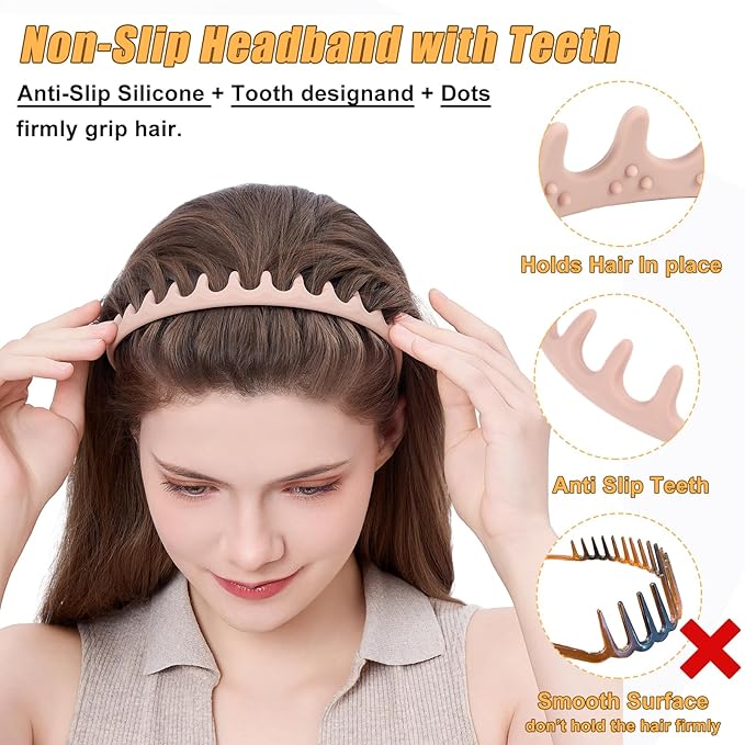 Silicone Headbands for Women Non Slip Comb Headband with Teeth Non-Crackable Hair bands for Women's Hair Fashion Accessories (Neutral 2PC, 1 Count (Pack of 2))