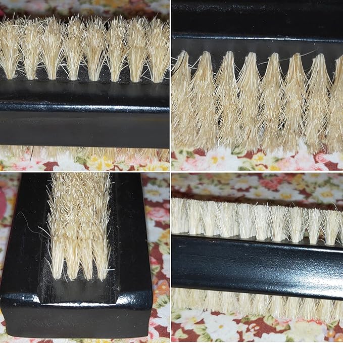 NewFerU Wooden Nail Brush Cleaner Black X 1 in Natural 100% Boar Bristle for Cleaning Hand Finger Foot Toe, Fingernail Toenail Scrub Brush for Men Women Kids Manicure Pedicure Care (Two sided)