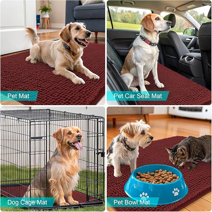OLANLY Dog Door Mat for Muddy Paws 44x32, Absorbs Moisture and Dirt, Absorbent Non-Slip Washable Doormat, Quick Dry Chenille Mud Mat, Entry Indoor Entryway Carpet for Inside Floor, Caramel Russet