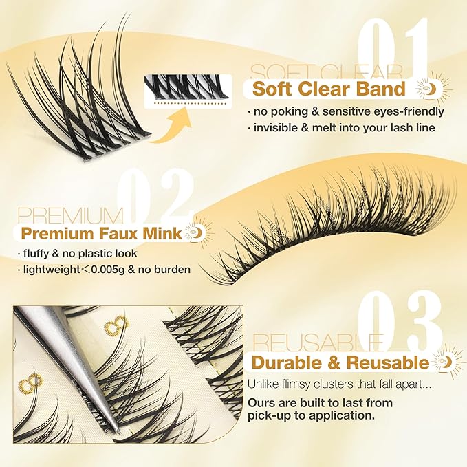 8MM Lash Clusters Natural Cluster Eyelash Extensions Clear Band Cluster Lashes Short CC Curve Pestañas Postizas Naturales Fluffy Wispy DIY Lashes for No Makeup Look (108PCS)
