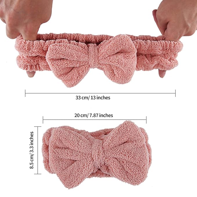 4 Pack Makeup Spa Headband Microfiber Bow Towel Soft Fluffy Washing Face Headband for Women Girls Shower Bath Skincare (Pink, Light Blue, Purple, Gray)