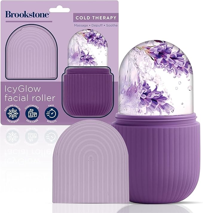 Brookstone IcyGlow Facial Rollers with Lavender - Ice Roller for Face, Neck & Under Eyes - Cold Therapy Massager for Puffiness, Redness & Skincare Routine - Soothing Ice Face Roller for Cooling