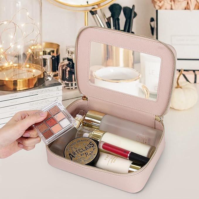 Clear Makeup Bag Set Portable Travel Cosmetic Bag and Toiletry Bag Women's Purse Pouch Cosmetic Stroage Organizer Bag with Zipper Car Essentials (Pink, M+Mini)