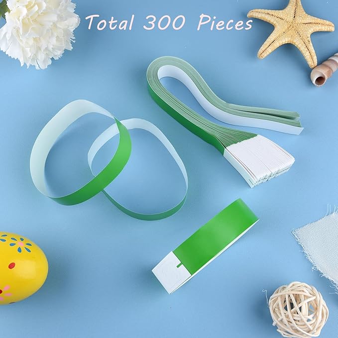 MIAHART Green Paper Wristbands 300 Pack - Event Wristbands - Waterproof & Lightweight - 25cm x 2cm - Round - Synthetic Paper - Identification Wristbands
