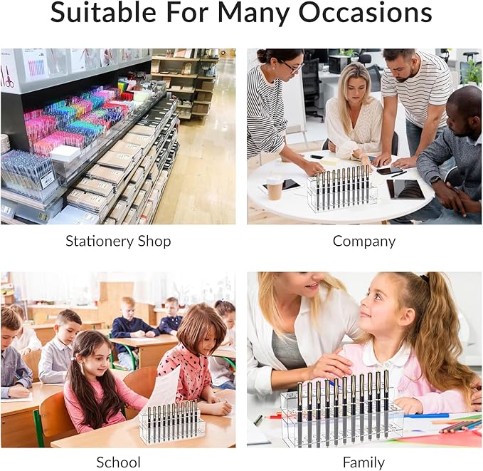 48 Holes Pen Display Stand, Acrylic Pencil Holder for Craft Shows, Clear Makeup Brush Rack, Beaded Eyebrow Art Brush Organizer, Makeup Tool Organizer for School Office Home Retail Store
