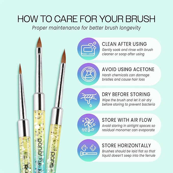 PANA Kolinsky 3D Acrylic Nail Brushes with Liquid Glitter Handle - For Professional Acrylic Powder Liquid Manicure Pedicure (Rainbow Color, Size #5)