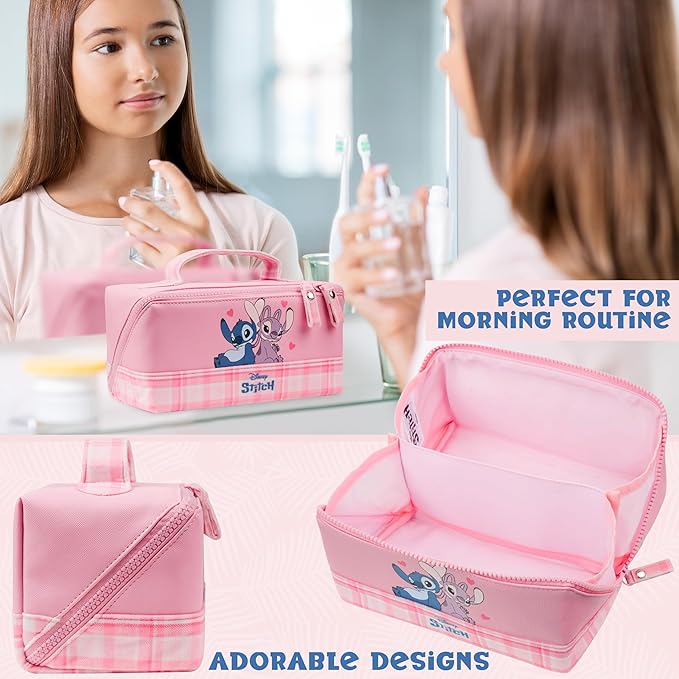 Get Trend Disney Stitch Toiletry Bag, Valentines Day Gifts for Women, Teens, Travel Essentials, Girls Makeup Bag Cruise Essentials, Travel Accessories (Pink Stitch Angel)