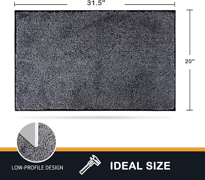 PURRUGS Dirt Trapping Door Mat 20" x 31.5", Non-Slip Machine Washable Entryway Rug, Dog Doormat, Indoor Front Door Mat, Super Absorbent Entry Rug for Muddy Shoes & Paws, Bluish Grey-Black