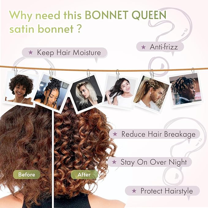 BONNET QUEEN Silk Bonnet for Sleeping Women Satin Bonnet Night Sleep Cap Wrap for Curly Hair with Adjustable Tie Band, Single Layer, Prune