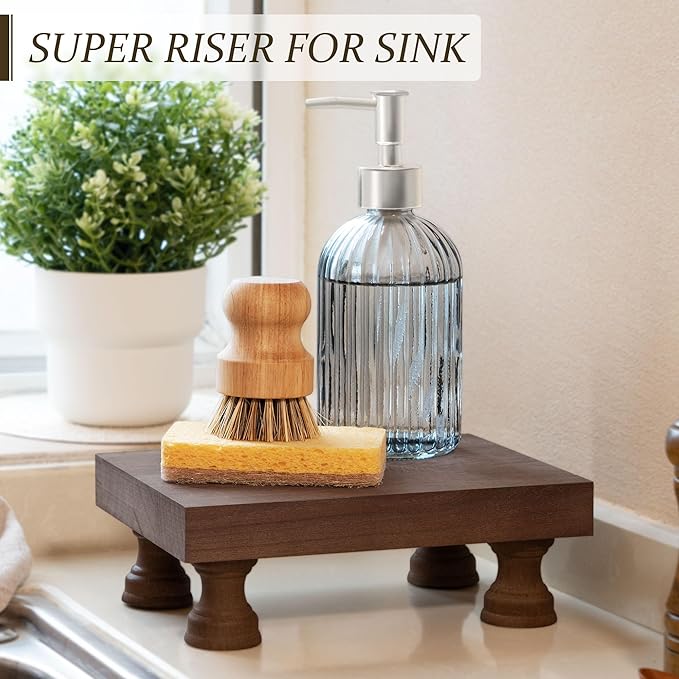 EOSAHR Decorative Wood Riser for Room Decor : Modern Farmhouse Pedestal Stand For Display Your Home Decoration and Soap Stand - Retro Wooden Tray for Bathroom and Kitchen Counter Decor (Rustic Brown)
