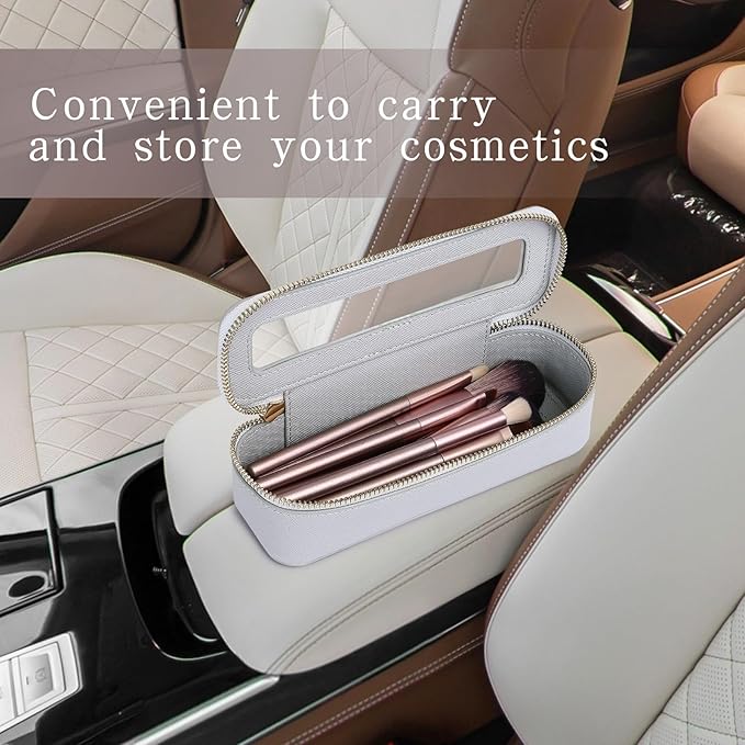 Makeup Brush Bag Slim Clear Makeup Bag Travel Cosmetic Case and Brush Holder Waterproof Toiletry Makeup Bag with Zipper Purse Organizer for Women (Gray, Slim)