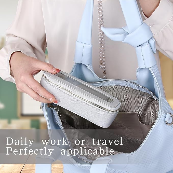 Clear Travel Makeup Bag with Brush Bag Portable Transparent Cosmetic Bag and Toiletry Bag Waterproof Clear Makeup Bag with Zipper Car Bag for Women (Gray, L+Slim)