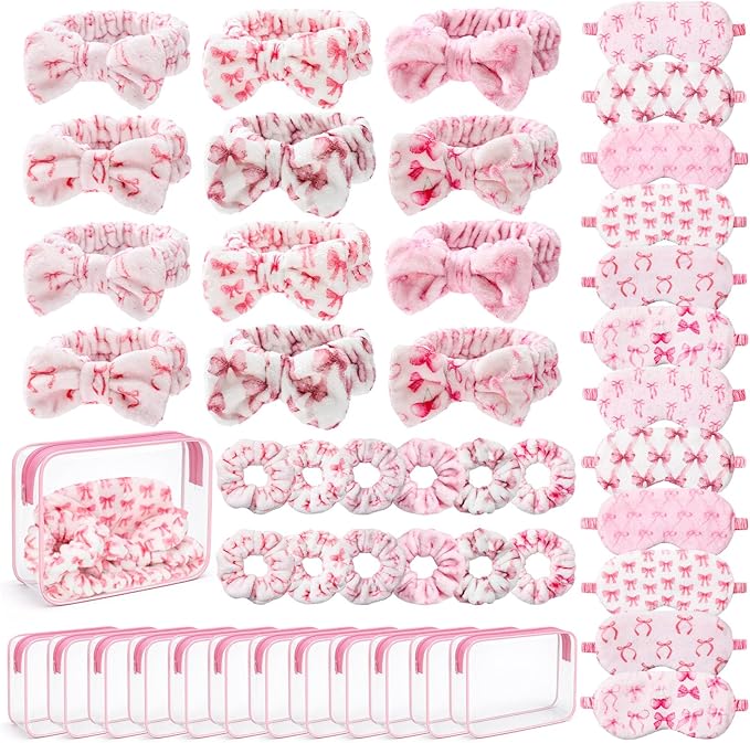 Kajaia 48 Pcs Sleepover Party Supplies for Girls Spa Part Favor Slumber Party Supplies for Women Headband Eye Mask Hair Scrunchies Toiletry Bag