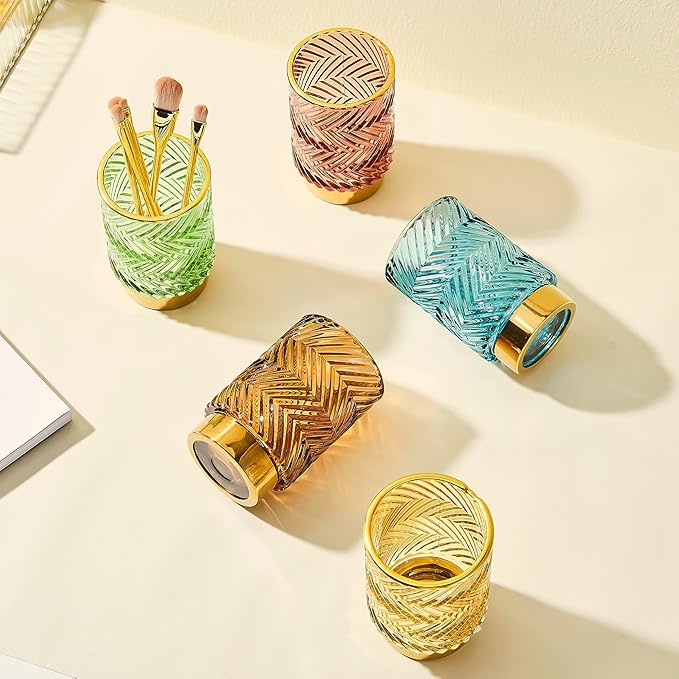 Makeup Brush Holder Organizer,Toothbrush Holders,Desk Pen Pencil Holder,Multifunctional Vintage Glass Brush Cup（A40-3-US）