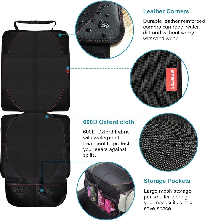 Car Seat Protector, 2 Pack Carseat Protector with Thick Padding, Baby/Pets for Child Car Seat-Mesh Pockets-Waterproof-Universal Size(Black)