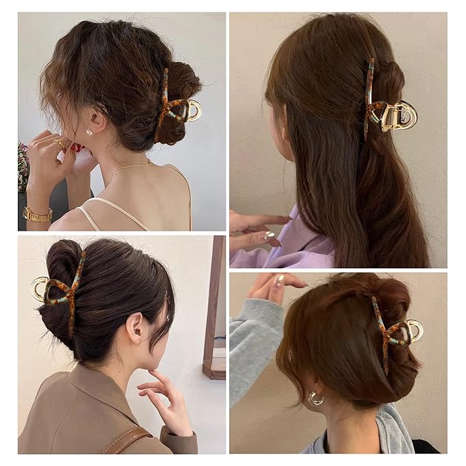 Big Hair Claw Clips Butterfly Barrettes Claw Clips for Women Acetate Claw Clips Metal Hair Clip for Girls Large Hair Accessories for Long Thick Hair (Brown Green)