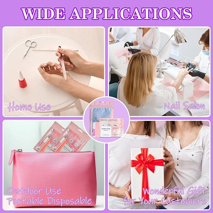 Disposable Nail Supplies Kits,Professional Manicure Press On Nail Tool Kit with Nail File,Adhesive Tabs,Nail Glue,Sticks, Prep Pads,Bags,Cards for Nail Business (350pcs50set-pink)