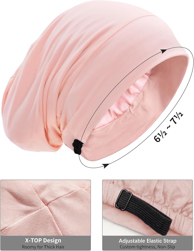 Satin Lined Bonnet for Sleeping Women Men - Adjustable Sleep Cap, Slouchy Beanie Hair Wrap for Curly Braid Locs