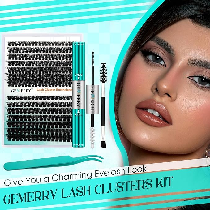 Lash Clusters Fluffy Cluster Lashes Extensions Thick 280pcs D Curl Eyelash Clusters DIY At Home Individual Lashes Extension by GEMERRY（60P-10-18mm)