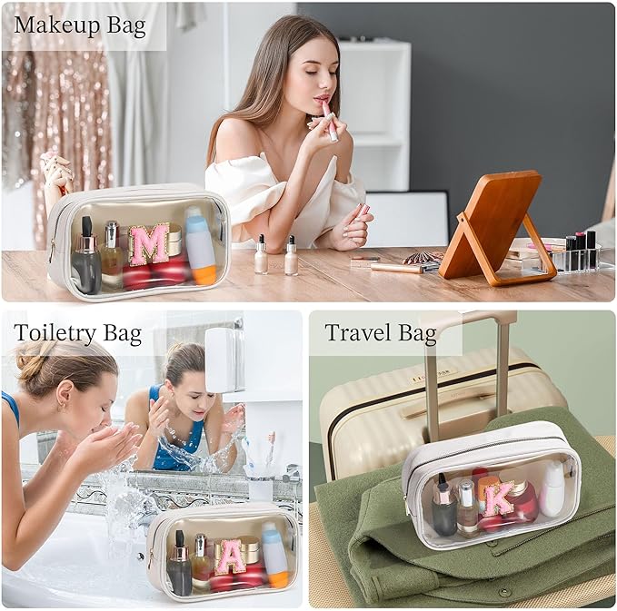 YOOLIFE Initial Birthday Gifts for Girls Kids Toiletry Bag Clear Makeup Bag Preppy Cosmetic Bag Birthday Gifts for 7 8 9 10 11 12 13 Year Old Girls Valentines Gift White S