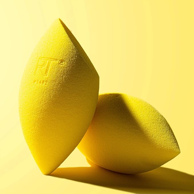 Real Techniques Miracle Concealer Sponge, Makeup Blending Sponge For Liquid & Cream Concealer, Elongated Shape For Precise Application Under Eyes & Tight Areas, Yellow, Latex-Free Foam, 2 Count