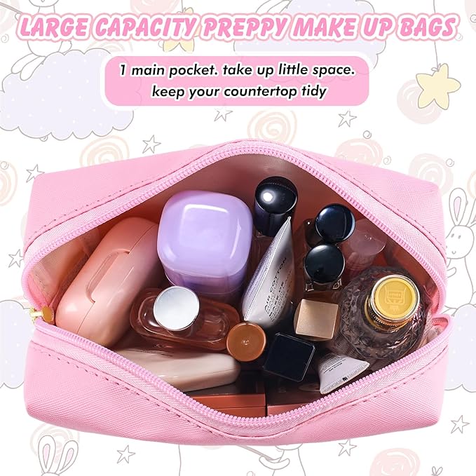 Initial Makeup Bag Personalized Preppy Travel Small Cosmetic Bag Cute PU Pink Chenille Letter Makeup Pouch for Purse Waterproof Zippered Toiletry Organizer for Women Girls Kids Friends (H)