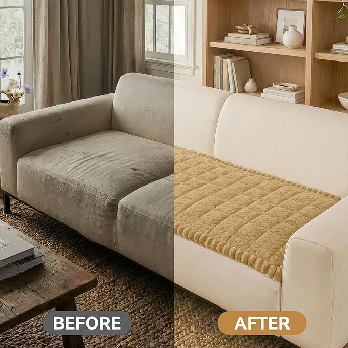 Smiry Non Slip Couch Covers for Dogs, Fuzzy Pet Couch Covers for 2-3 Cushion Sofa Pet Friendly, Soft Sofa Slipcovers Cushion Furniture Protector Washable (Camel, 27.6" x 59")