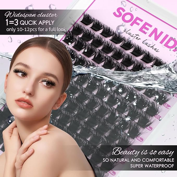 SOFENIDA Lash Clusters Thick 200D Eyelash Clusters 10-18mm Volume Cluster Lashes D Curly Cluster Eyelash Extensions Wispy Lash Clusters DIY Lash Extension at Home(200D-10-18MIX Lashes)