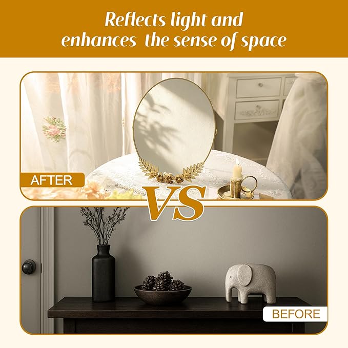 Golden Desk Oval Makeup Mirror with Blossoming Floral Accents – Lightweight Decorative Tabletop Vanity Mirror for Living Room, Bedroom, 10.04 x 11.81 Inches