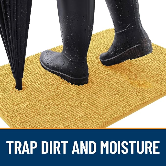 OLANLY Dog Door Mat for Muddy Paws 59x35, Absorbs Moisture and Dirt, Absorbent Non-Slip Washable Doormat, Quick Dry Chenille Mud Mat for Dogs, Entry Indoor Entryway Carpet for Inside Floor, Yellow