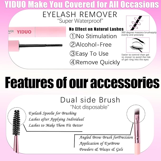 YIDUO 3 Styles Lash Clusters Kit Bulk Packs with 2×Bond&Seal Volume/Manga/ultra/Dramatic Eyelash Extensions 8-18mm lashes Clusters Kit Wispy Individual Fake Eyelashes Kit DIY at Home Easily
