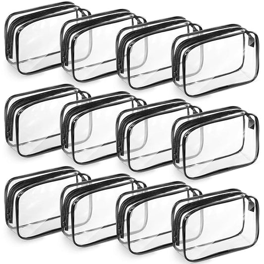 Weewooday 12 Pieces Clear Makeup Bags Cosmetic Storage Bags PVC Zipper Pouches Travel Waterproof Makeup Plastic Case for Women Organizing Toiletries Traveling Bathroom(Medium,Black)