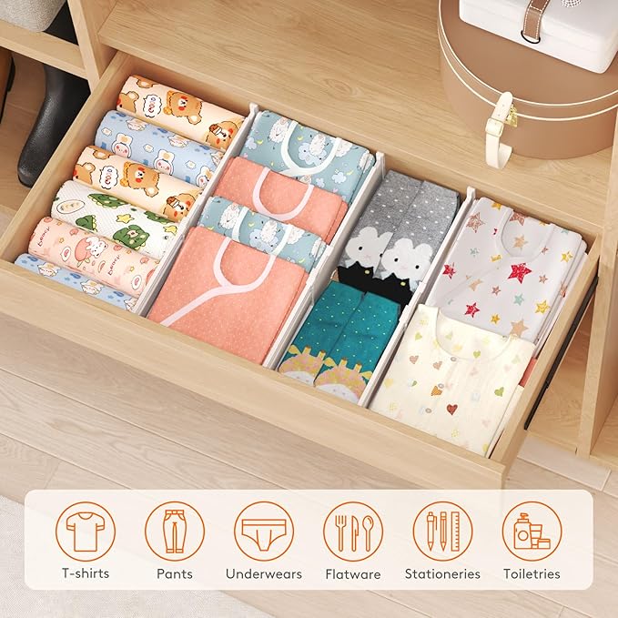 Lifewit 4" High 9 Pack Drawer Dividers, 35 –55cm/13.8-22.5" Drawer Divider for Clothes, Adjustable Dresser Drawer Organizers, Plastic Drawers Separators for Clothes, Bedroom, Bathroom, Kitchen, Office