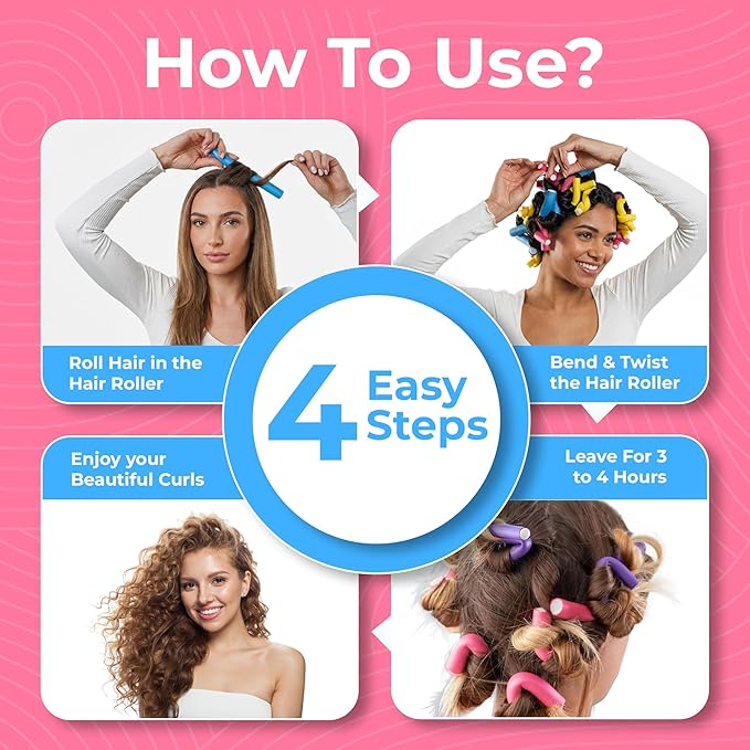 My Beauty Spot Flexi Rod Rubber Rollers - 47 pc. Salon Quality Overnight Hair Rollers for Medium to Long Hair - 7 Sizes for Tight Curls or Loose Waves, Damage Free, Heatless Curls Overnight