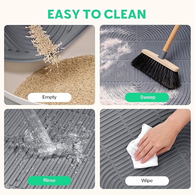 Cat Litter Box Mat,47" x 35" Extra Large Silicone Waterproof Litter Trapping Mat for Scatter Control Soft on Kitty Paws Non-Slip Easy to Clean