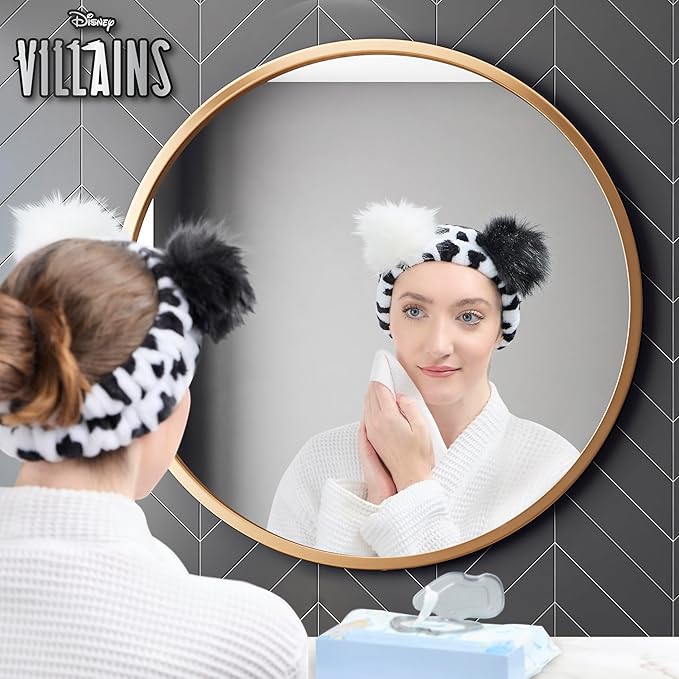 Disney Spa Headband, Soft, Plush, Adjustable, and Fun Hair Accessory for Skincare and Makeup Routines, Villains by Belle Maison