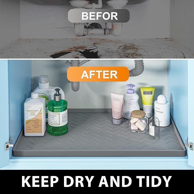 TigeJoy 22" x 22" Under Sink Mats for Kitchen Waterproof, Leak-Proof Silicone Mat Sink Protector and Cabinet Liner, Kitchen Essentials Organizer and Storage, Boot or Shoe Tray, Pet Feeding Mat