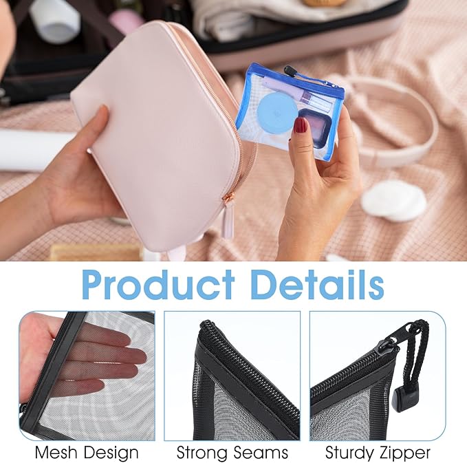28 Pcs Mini Mesh Zipper Pouch, Visible Small Zipper Pouch, Small Pouches for Purse, Colorful Nylon Makeup Organizer for Travel & Home (5.12 x 4 Inch)