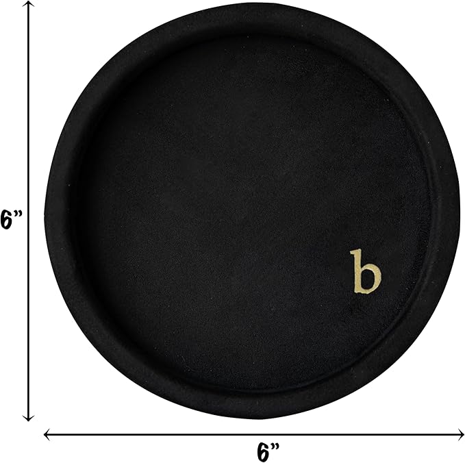 COLLECTIVE HOME - Velvet Jewelry Tray, 6" Monogrammed Jewelry Dish, Smooth Velour Display Dish for Rings, Earrings, Necklaces, Makeup, Personalized Gifts for Women (Black-b)