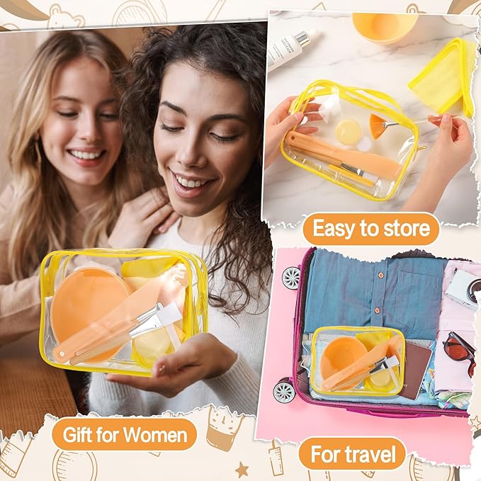 LemonRoad 34 Pcs Esthetician Facial Supplies Include Facial Bowls Brushes Jars Measuring Spoons Hairbands Esthetician Essentials Valentines Gift Set For Women(Yellow)