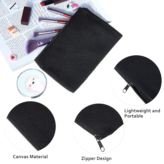meekoo 16 Pack Blank Canvas Pouch Zipper Cosmetic Bag Bulk Plain Makeup Pouch Sublimation DIY Craft Multipurpose Travel Toiletry Bag for Makeup Cosmetic Stationary Storage Organizer(S,Black)