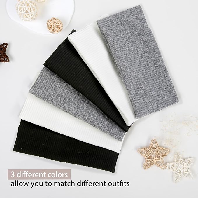 TERSE Headbands for Women Wide Non Slip Hairbands for Women's hair Soft Elastic Thick Head Bands Fashion Workout Yoga Hair Accessories, 6 Pack