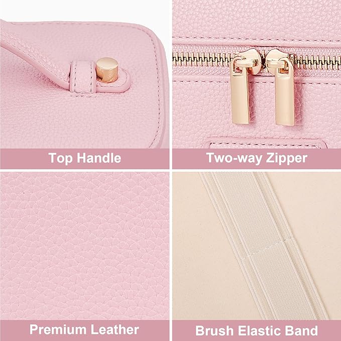 Makeup Bag Vanity Case for Women Leather Cosmetic Bag Travel Toiletry Bags Portable Makeup Organizer Case