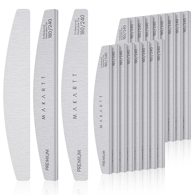 Makartt Nail Files: 180/240 Grit Emery Boards for Nails, 20pcs Professional Dual-Sided Fingernail Files for Natural Nails Prep & Buffing, Reusable Nail Care Manicure Set for Salon & Home Use