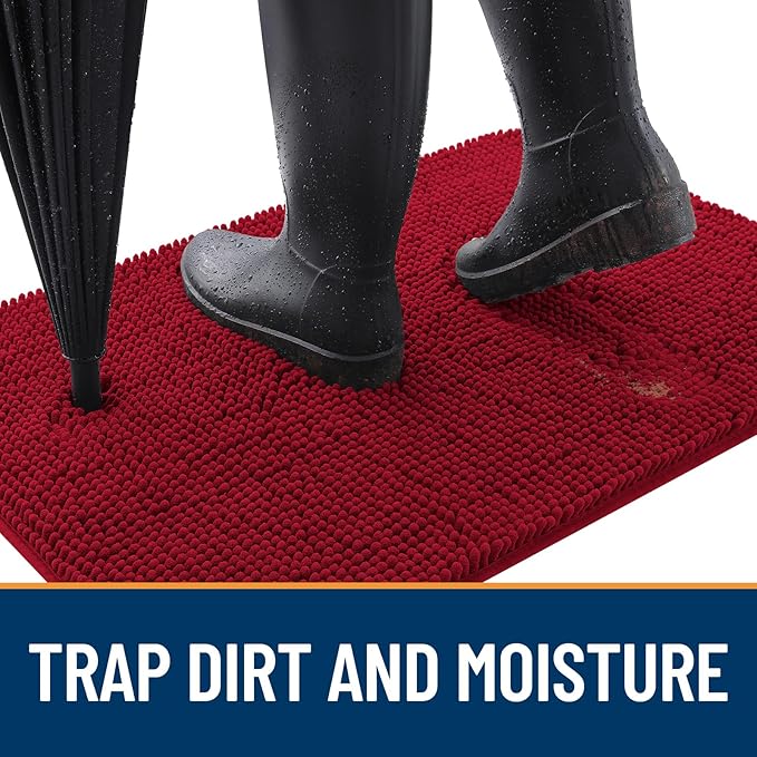 OLANLY Dog Door Mat for Muddy Paws 70x32, Absorbs Moisture and Dirt, Absorbent Non-Slip Washable Doormat, Quick Dry Chenille Mud Mat for Dogs, Entry Indoor Entryway Carpet for Inside Floor, Red