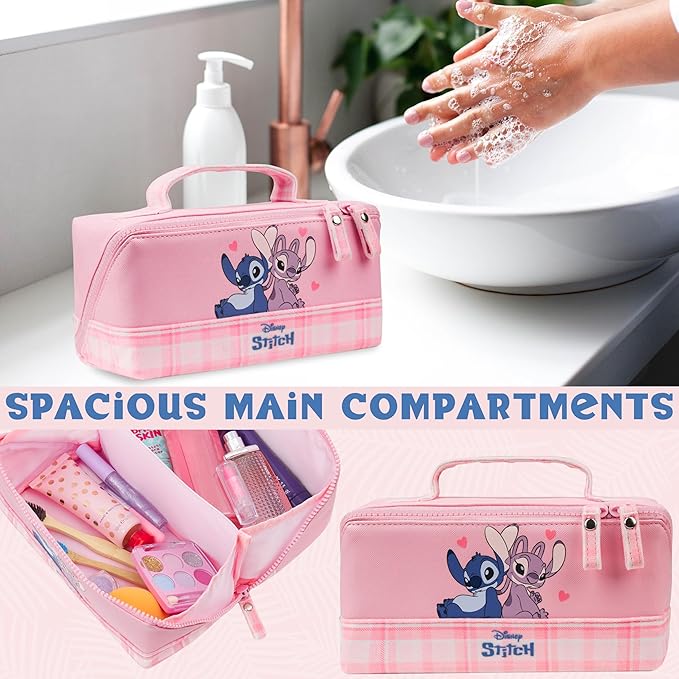 Get Trend Disney Stitch Toiletry Bag, Valentines Day Gifts for Women, Teens, Travel Essentials, Girls Makeup Bag Cruise Essentials, Travel Accessories (Pink Stitch Angel)